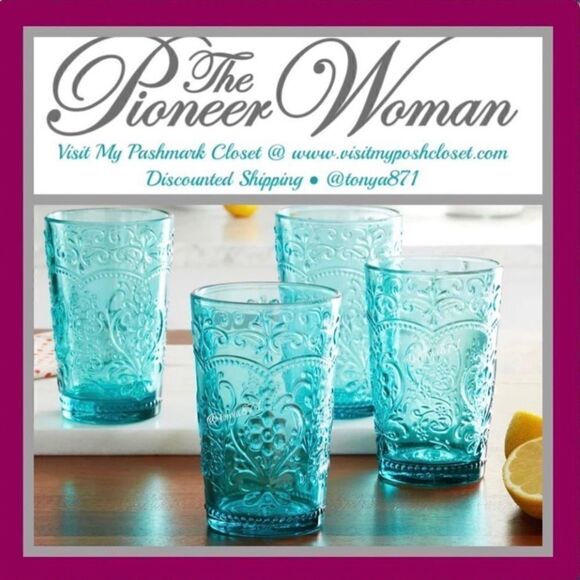 🦋 New Pioneer Woman Amelia 15.22-Ounce Embossed Glass Tumblers, Set of 4 - Picture 1 of 4